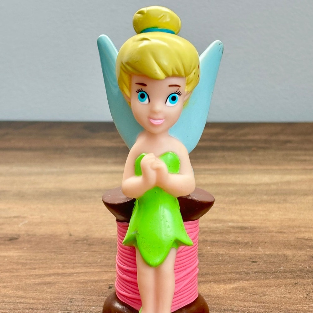 VINTAGE Disney Peter Pan TINKERBELL Fairy Spool Yarn Bath Toy Figure Cake Topper